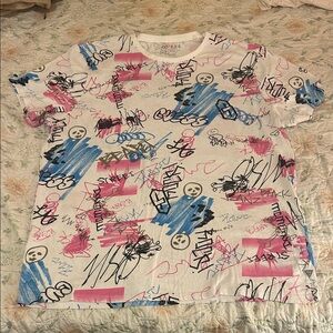 Guess Graphic Tee - White with Pink and Blue Accents